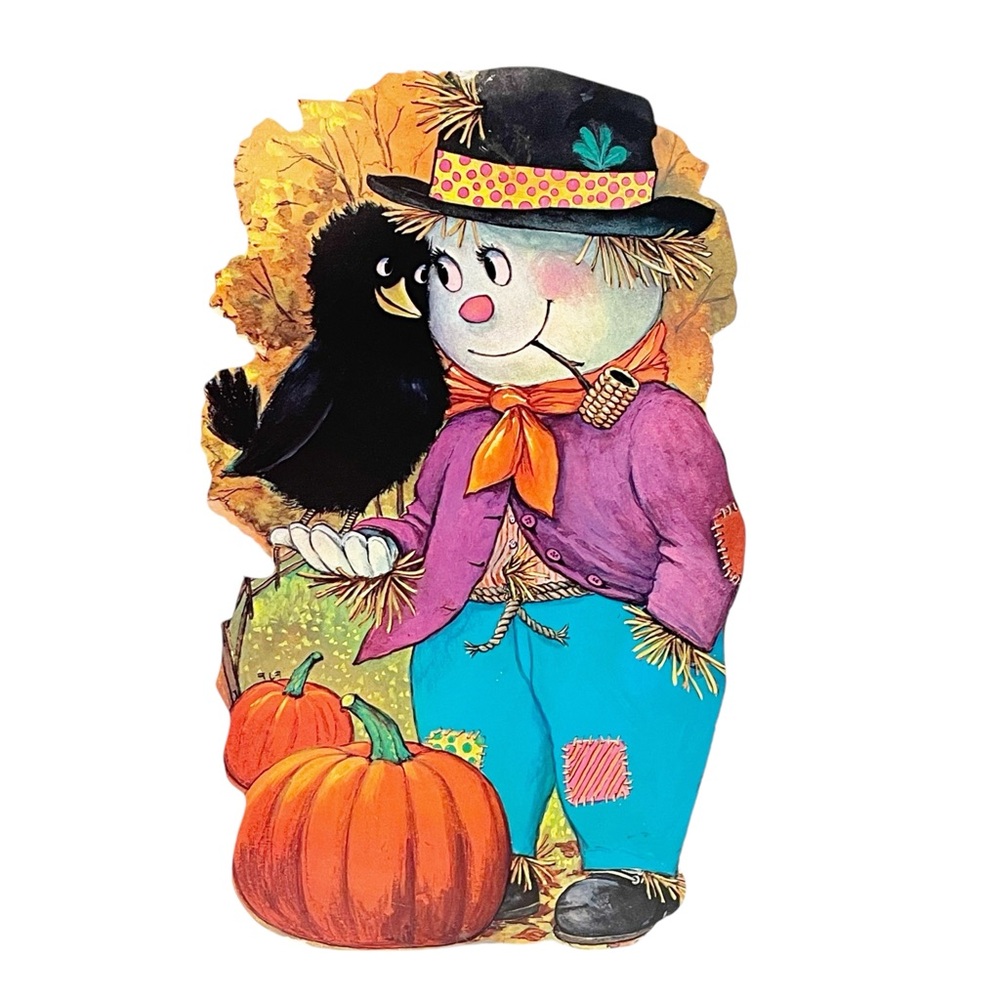 Vintage Paper Die Cut Cardboard Scarecrow Pumpkin Halloween Fall‎ Wall Decor